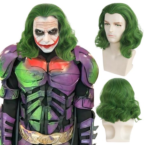 IEBIYO Joker Wig Mens Green Wig Wavy Male Green Costume Wig Heat Resistant Halloween Party Cosplay Wig