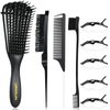 UREELIN Detangling Brush set,Detangler Hair Brush with Teasing & Edge Brush for Curly Hiar, Rat Tail Comb Alligator Hair Clips for 3a to 4c Kinky Wavy/Curly/Coily/Wet/Dry/Oil/Thick/Long Hair(Black)