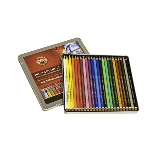 Koh-I-Noor Polycolor Drawing Pencil Set, 24 Assorted Colored Pencils in Tin and Blister Carded, 1 Each (FA3818.24OT)