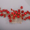 Chargances Bridal Wedding Crystal Hair Comb Handmade Flower Gemstone Hair Side Comb Red Rhinestone Headpiece Bridal Hair Accessories for Wedding Prom Flower Girl (Red)