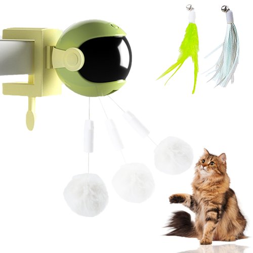 Interactive Cat Toys for Indoor Cats, Electronic Cat Toy Lifting Ball with Cat Feather Toy Automatic Self Play Moving Cat Space Ball Toys for Small & Medium Kitty, Hangable Smart Kitten Toy (Green)