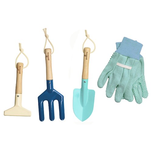 Kinderific Gardening Set, Tool Kit, for Kids, STEM, Includes Tote Bag, Spade, Watering Can, Rake, Fork, Trowel and Gloves (Blue)