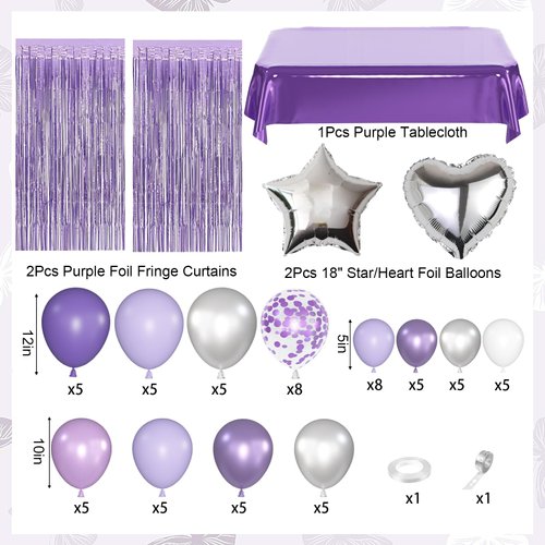 Purple Birthday Decorations for Women Girls, Lavender Purple Silver Foil Balloons Table Cloth Sash Crown Fringe Curtains Happy Birthday Banner Glitter Star Garland Butterfly Cake Topper Party Supplies