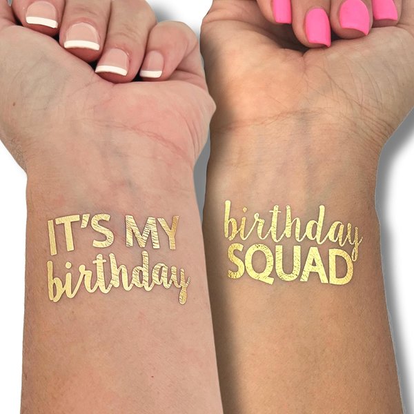 Tats4now / Birthday party temporary tattoos/Gold Metallic temporary tattoos/Birthday Party decorations/Gold party favors/Birthday Gift for her/Birthday squad