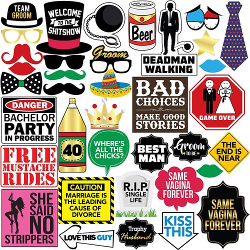 Bachelor Party Photo Booth Props - 37 Pieces - Funny Bachelor Party Ideas, Supplies, Gifts, Decor...