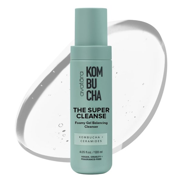 Avatara - Kombucha The Super Cleanse Face Wash, Natural Skin-Balancing Facial Cleanser, Face Cleanser with Hyaluronic Acid and Chicory Root, Skincare for Boys, Girls & Teens 4.05 fl. Oz.