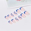 Foccna Square Press on Nails Acrylic French Fake Nails Short Swirls Cute Women's Blue False Nails Daily Wear Artificail Nails for Women&Girls, 24PCS