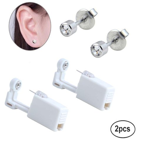 Self Ear Piercing Gun Disposable Body Piercing Kit With 3mm Ear Stud Safety Ear Piercing Gun Kit Tool (White)