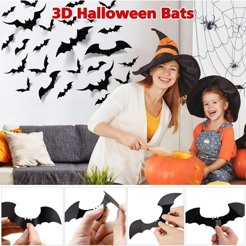 72pcs Halloween Decorations Bats,Bats Wall Deco, Halloween Bats,4 Size 3D Bat Decorations, Bats Halloween Decoration for Home Decor DIY Wall Decal, Hallowmas Party Supplies
