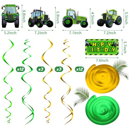 30 Pieces Tractor Party Supplies Tractor Birthday Decorations Green Tractor Hanging Swirls Tractor Time Hanging Favors Party Decorations for Tractor Green Theme Birthday Baby Shower 5 Styles