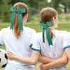 DEEKA 12 PCS Glitter Collegiate Style Cheer Bows Long Tail Full Rhinestones Skinny Shiny Cheer Bow Ponytail Holder Handmade Bows for Girls Teens Cheerleader Sports -Forest Green
