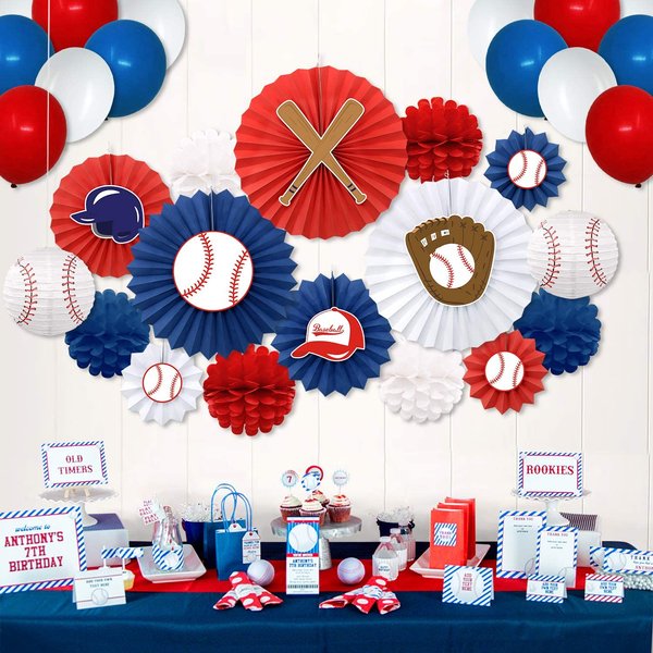 Baseball Party Decorations Kit Baseball Cutouts Paper Fans Backdrop Paper Honeycomb Balls Lanterns Balloons for Sports Theme Birthday Party Decorations
