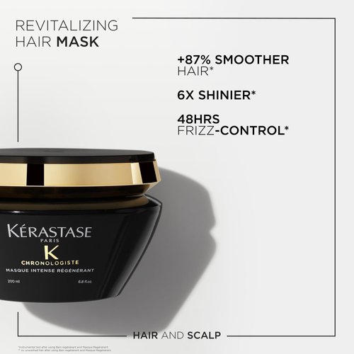 Kerastase Chronologiste Hair Mask | Moisturizes Hair & Scalp For Soft, Shiny Hair | Anti Frizz Deep Conditioning Mask | With Hyaluronic Acid | For Dry, Damaged Hair | Intense Régénérant | 6.8 Fl Oz