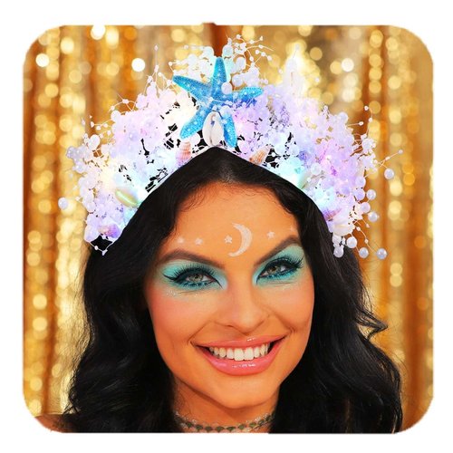 GORTIN Starfish Crown and Tiara Light up Pearl Headband Seashell Wedding Headpiece Headwear Mermaid Hair Accessories for Women