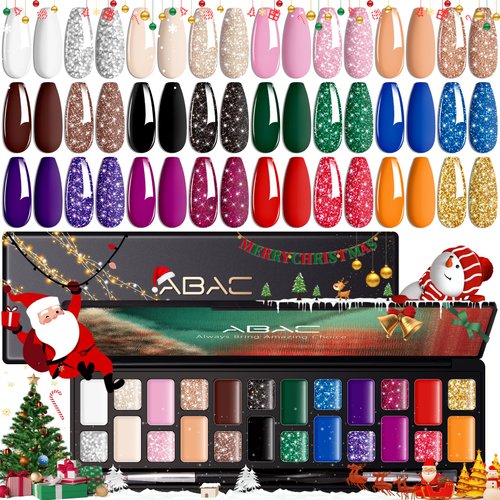 ABAC Christmas Color Solid Gel Polish Set 24 color,Hema-free Holiday Gift Gel Polish Kit,Christmas Nail Kit with Double-Ended Nail Art Brush Soak Off LED Nail Kit Manicure DIY Home