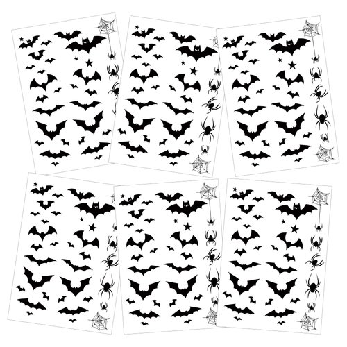 6-Pack Halloween Bat and Spider Temporary Tattoo Stickers - 5.5 x 8.2 Inch Black Bat, Spider, and Web Design - Perfect for Halloween Cosplay, Party Decorations, and Kids & Adults Face and Body Makeup