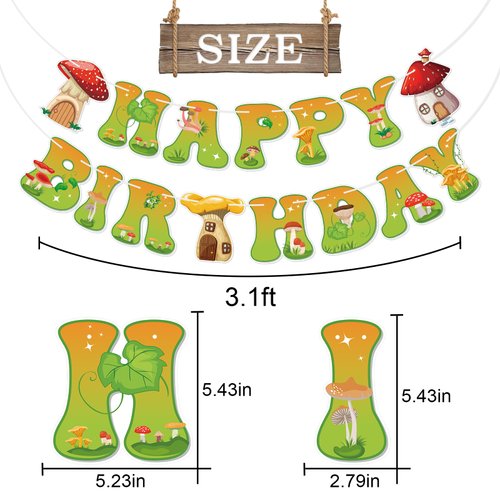GXSOVSO Mushroom Happy Birthday Banner, Mushroom Birthday Banner for Kids, Mushroom House Birthday Party Decor, Mushroom Party Decorations