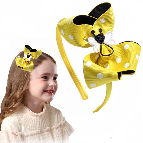 Pvoiue 1pc Adorable Bee-Themed Grosgrain Ribbon Polka Dots Bow Headband for Teen Girls - Soft, Elegant, and Versatile Hair Accessories for All Season