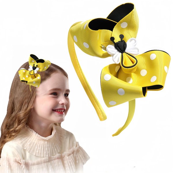 Pvoiue 1pc Adorable Bee-Themed Grosgrain Ribbon Polka Dots Bow Headband for Teen Girls - Soft, Elegant, and Versatile Hair Accessories for All Season