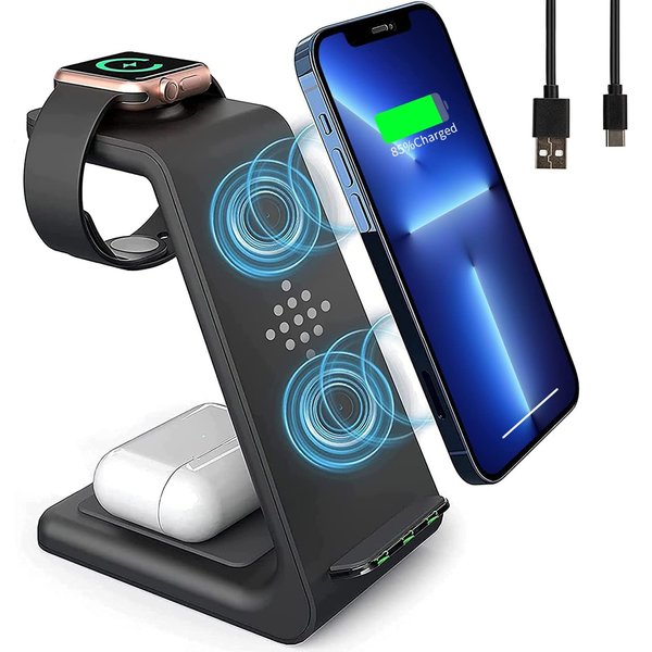 3 in 1 Wireless Charger, Watch Charger for Watch 6/SE/5/4/3/2, Charging Station for Multiple Devices for pods Pro/2/Phone 13/13 Pro/13 Pro Max/12/12 Pro/12 Pro Max/11/SE/X/XR/XS/8 Plus