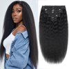 Brazilian Virgin Kinky Straight Clip in Human Hair Extensions 8Pcs/lot 120g With 18 Clips Yaki Straight Clip in Hair Extension Real Human Hair Natural Black Color For Black Women (18Inch)