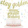 Happy Golden Birthday Cake Topper, Stay Golden Glitter Banner Gold Birthday Decorations Golden Girls Party Supplies Golden Birthday Gifts Hanging Garland for Boys Girls Birthday Baby Shower Party