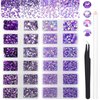 AUREHEN 15000PCs 2-6MM Purple Series Resin Flat Back Rhinestones, Round Non Hotfix Jelly & Silver Bottom Resin Rhinestones Nail Gems Stones with Tweezer & Picker Pen for Nail Art Tumblers & DIY Crafts