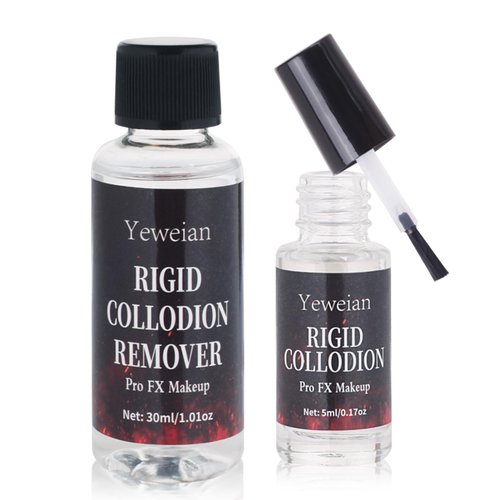 Yeweian Rigid Collodion with Brush and Remover Kit, Professional Scarring Liquid for SFX Makeup,Realistic Liquid Scar Fake Scars Makeup for Halloween Cosplay Costume Film(Scar Liquid 5ml+30ml Remover)