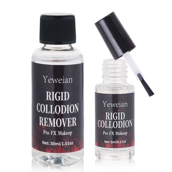 Yeweian Rigid Collodion with Brush and Remover Kit, Professional Scarring Liquid for SFX Makeup,Realistic Liquid Scar Fake Scars Makeup for Halloween Cosplay Costume Film(Scar Liquid 5ml+30ml Remover)