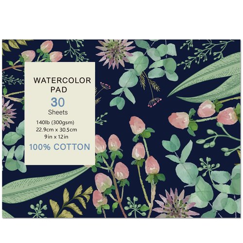 30 Sheets Watercolor Paper Pad 9x12", 140 lb/300 GSM Hot Press Watercolor Paper Tearable Water Color Pad for Art Painting, Drawing