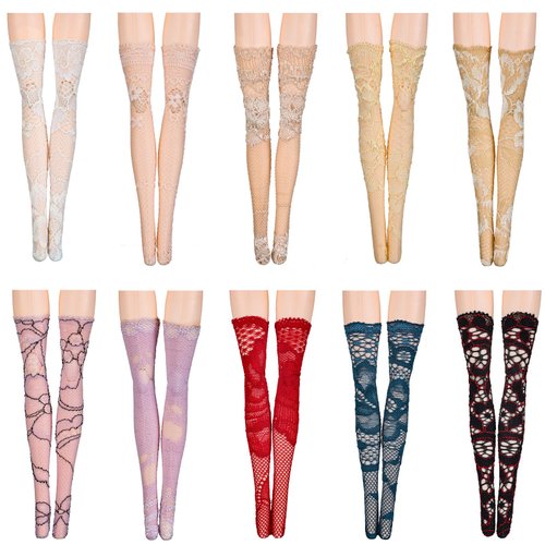 Sotiff 10 Pairs Doll Lace Stockings Handmade Long Sock Christmas Elf Doll Accessories Legging for DIY Doll Clothes Toy(Classic Style)