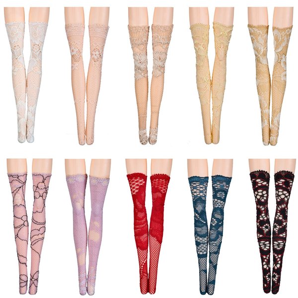Sotiff 10 Pairs Doll Lace Stockings Handmade Long Sock Christmas Elf Doll Accessories Legging for DIY Doll Clothes Toy(Classic Style)