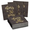 BLUE PANDA 50 Pack Cheers to 30 Years Cocktail Napkins for 30th Birthday, Anniversary Party Supplies, 3-Ply, Black and Gold Foil (5 x 5 Inches)