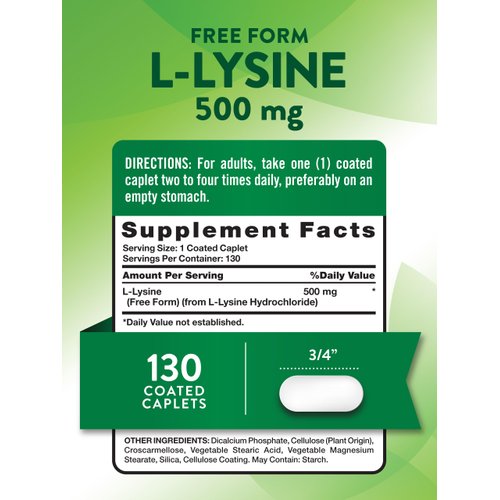 Nature's Truth L-Lysine 500mg | 130 Caplets | Free Form | Essential Amino Acid | Non-GMO & Gluten Free Supplement