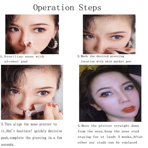 AM RONG MAGIC Upgraded Version Self Nose Piercing Gun Self Nose Piercing Gun Kit Safety Nose Piercing Gun Kit Tool (Silver—White Crystal)