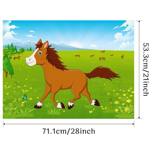 Morcheiong Pin The Tail on The Horse Birthday Game with 48pcs Tails for Kids Farm Birthday Party Supplies Decorations Favors