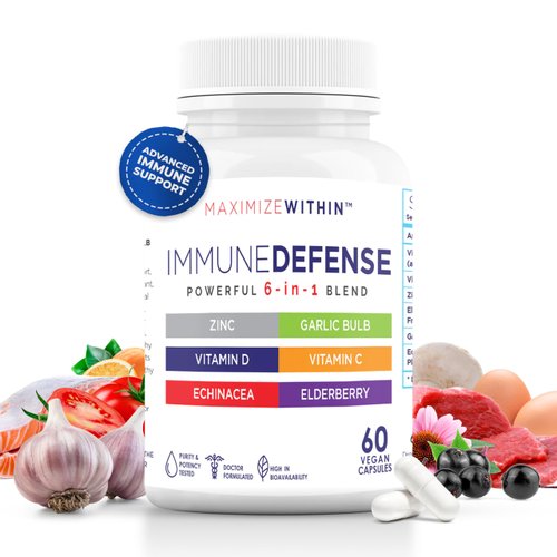 Maximum Slim Powerful 6-in-1 ImmuneDefense Supplement with Zinc, Vitamin C, Elderberry, Vitamin D, Echinacea, & Garlic, 60 Count