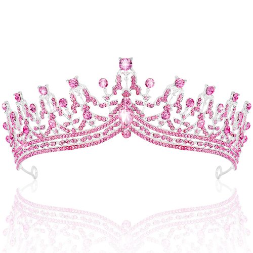 TOBATOBA Tiara Crown Pink Tiaras for Women Princess Tiara Wedding Crown for Bride Queen Crown Pageant Crown Birthday Crown Birthday Tiara for Women Crystal Tiara for Prom Halloween Cosplay Party