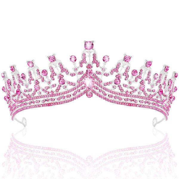 TOBATOBA Tiara Crown Pink Tiaras for Women Princess Tiara Wedding Crown for Bride Queen Crown Pageant Crown Birthday Crown Birthday Tiara for Women Crystal Tiara for Prom Halloween Cosplay Party