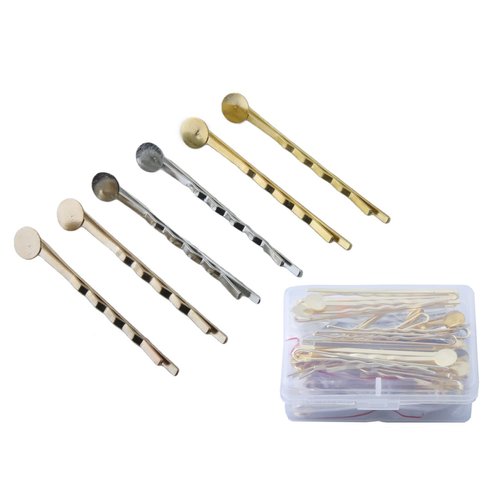 MAHAVIMOKSA 1 Box 60pcs Mixed 3 Colors 55mm Bobby Pins Hair Clips with Glue On Flat Pads for DIY Craft