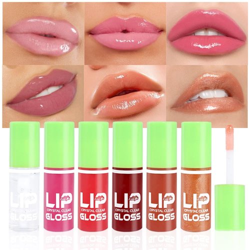 BINGBRUSH 6 Colors Mini Mirror Lip Gloss, Plumping Magic Mood Lipstick Lip Glaze Tinted, High-Shine Clear Lip Stain Lip Balm Lip Care, Longlasting Moisturizing Lip Glow Oil