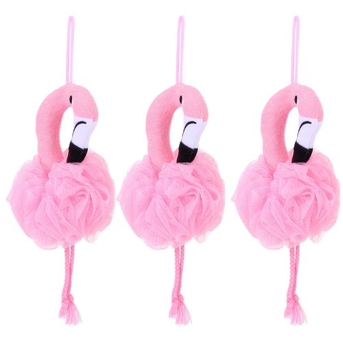 Beaupretty 3PCS Shower Loofah Bath Sponge Mesh Pouf Scrubber Ball Body Washer Kid Flamingo Body Exfoliator Foaming Mesh Nets Skin Clean Exfoliating Scrubber for Bathroom