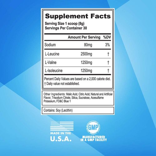 Fitcode Ultra Premium BCAAs with 5G of Pure BCAAs with Proven 2:1:1 Ratio of Amino Acids to Help Post Workout Recovery, Lean Muscle Growth, Endurance, 30 Servings (Blue Raz)