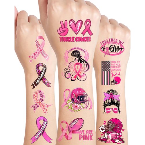 152 Pieces Tackle Breast Cancer Awareness Temporary Tattoos Stickers,20 Sheets Pink Out Football Breast Cancer Awareness Themed Tattoos Stickers Party Decoration Supplies favors for Kids Adults