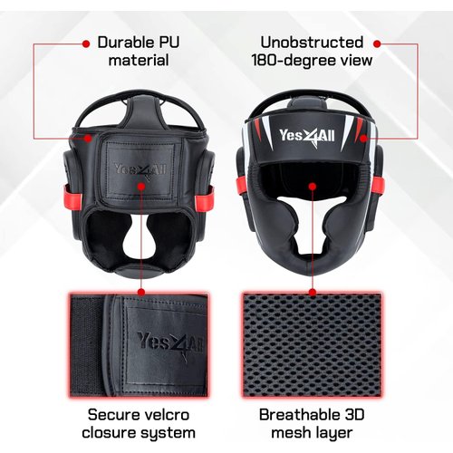 Yes4All Full Face Boxing Headgear - Adjustable Headgear for Muay Thai, MMA, Sparring, Kickboxing - Medium