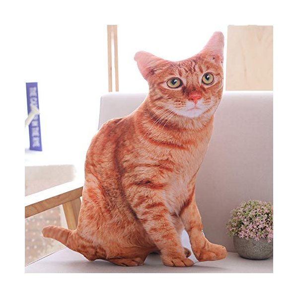 Maomoto 19.6''Cat Throw Pillow Cat Shape Cushion Throw Plushie Cushion Pillow Doll 3D Simulation Cat Plush Stuffed Animal Cushion Pillow Toy for Kids,Sofa Chair Home Decor (Orange)