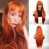 forfeels Long Orange Wig For Women 28 Inches Long Orange Ginger Synthetic Wigs Natural Looking Orange Synthetic Hair Wigs Straight Synthetic Wig With Bangs