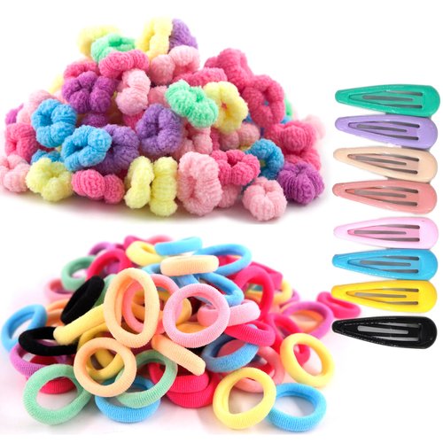 WDGROW 200-210pcs No Damage Soft Hair Ties for Toddler Girls,Age 0-6,Mini SizeHair Bands for Infant,Tiny Hair Elastics,Candy Color,Cotton,Ponytail Holders (Type D)