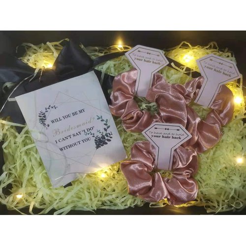 Satin Bridesmaid Scrunchies 12 pack Proposal Gifts Elastics Hair Ties Scrunchies Bachelorette Party Favors Satin Bridesmaid Gift for Bridal Wedding Parties (White & Rose Gold)