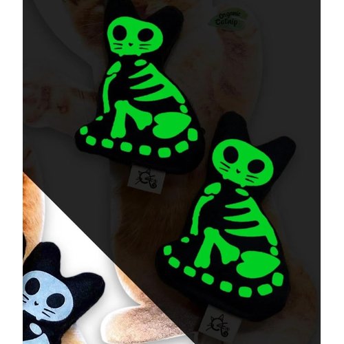 Crochet Kitty Skelekitty Cat Toy 2pc Plush Halloween Skeleton Glow in Dark w/Organic Catnip USA Made